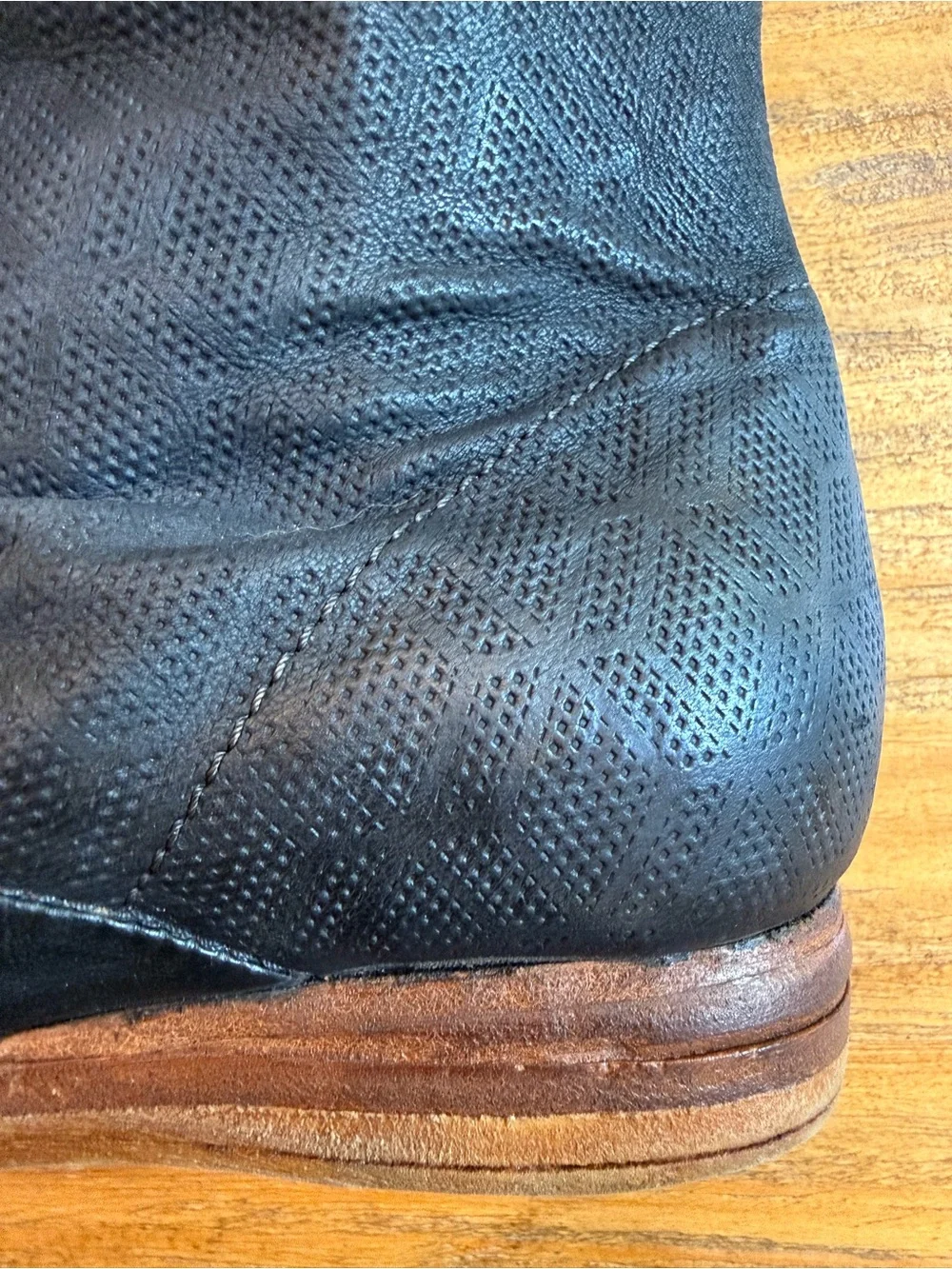 A.S.98 Brielle Peep Toe Slouch Zip Bootie Black Leather Size 38 (US 7.5-8)